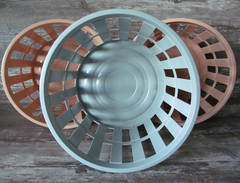 Vtg Round Plastic Baskets Storage Organizing Peach Gray Lot of 3 Mini Laundry