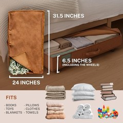 Under Bed Storage with Wheels, Low Profile Rolling Storage Box in Vegan Leather