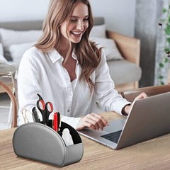 Remote Control Holder, Vegan Leather TV Remote Caddy Desktop Silver Gray