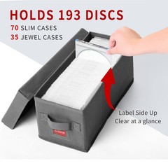 NUSWOR Stackable CD Organizer Box with Lid | 4 Pack | Grey