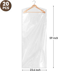 60-Inch Clear Plastic Garment Bags – 20 Pack for Dresses, Coats, and Suits
