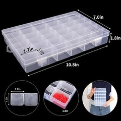 36 Grids Clear Plastic Organizer Box Storage Jewelry Box w/ Adjustable Dividers