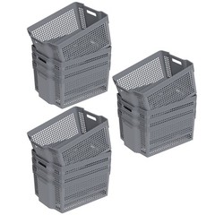 Idotry 12-Pack Large Plastic Weave Storage Basket Stackable Organizer Shelf Gray