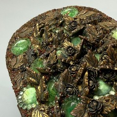 Vintage Jolles Original Woven Basket Gem Flowers Wood Handle