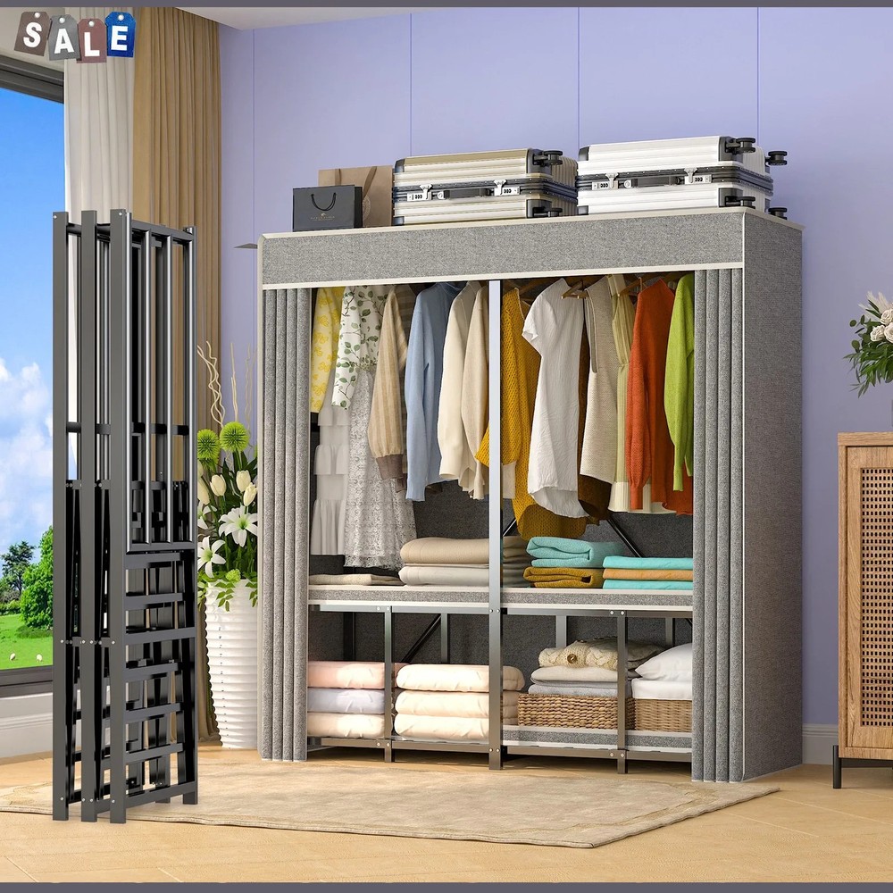 59″ Portable Clothes Closet Steel Wardrobe Rack Storage Organizer Heavy Duty