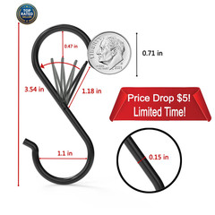 12 Pack Heavy Duty Metal 3.5 S Hooks with Safety Buckle for Hanging Kitchen