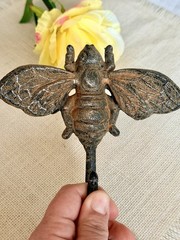 2 Cast Iron Bee Wall Hook Key Towel Coat Hanger Rustic Antique Brown Finish 6 in