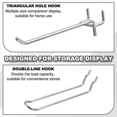12 Pcs Pegboard Hooks, 9.8″ Peg Board Hooks Kit, Silver Tone (1.2mm)