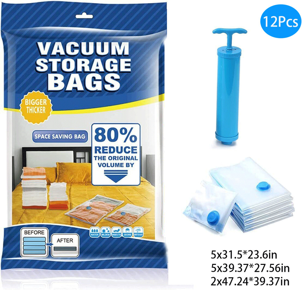 12 x Jumbo Vacuum Storage Bags Travel Space Saver Seal Clothes Organizer Bag