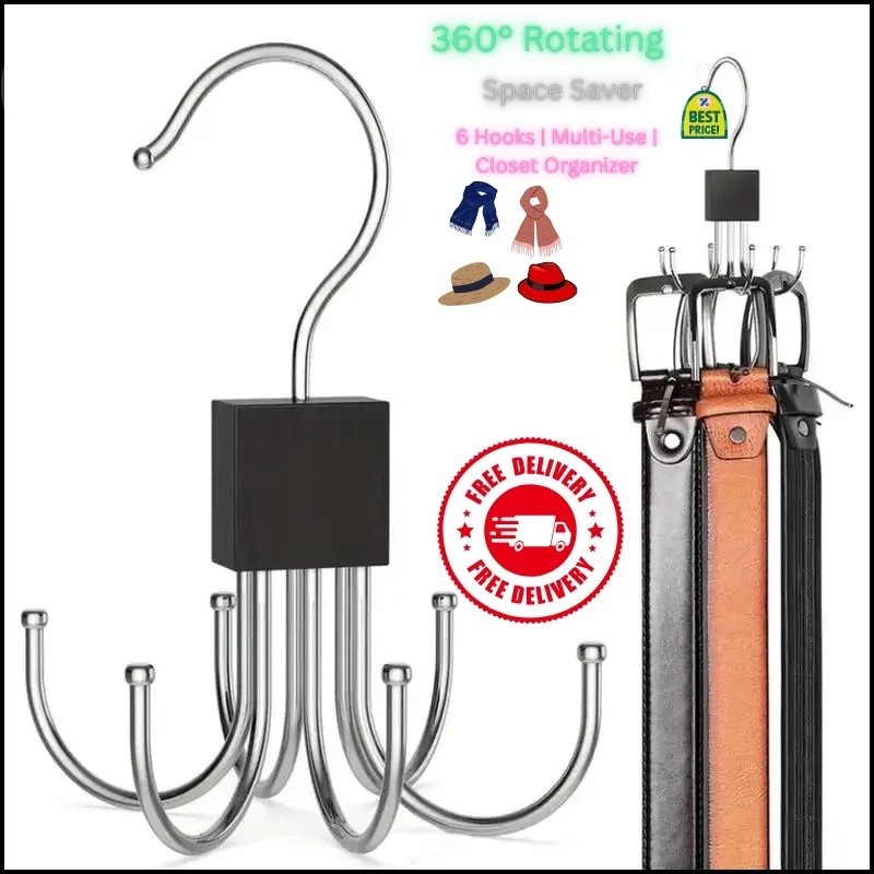 360° Rotating Hanger Hook Multi-Claw Metal Rack Closet Tie Scarf Bag Organizer