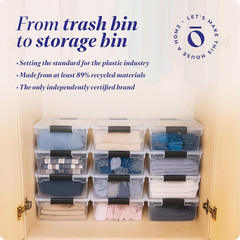 12-Pack Stackable Clear Storage Bins with Secure Latches, 15.5 Quart