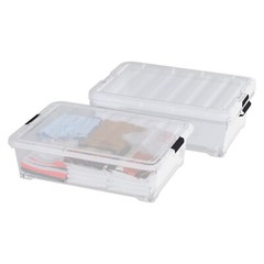 Idotry 50 Quart Under Bed Storage Box, Stackable Bin with Lid & Wheels, 3-Packs