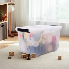 Lasbily 4 Packs 30 Quart Stackable Plastic Storage Bins with Lids and Wheels