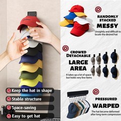 Hat Organizer Hold up to 20 Hats, 2 Pack Hat Rack for Wall with Strong Adhesi…