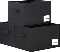 Large Fabric Storage Bins – 3 Pack Closet Organizer Baskets (Black, 15″x11″x9.5″
