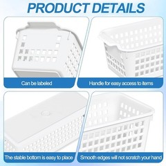 Small Plastic Storage Baskets 6-Pack Organizer Trays in White