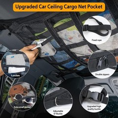 Car Ceiling Cargo Net with 3 Pockets,31.5″x21.6″ Overhead Storage Mesh Organizer
