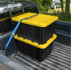 Sterilite 27 Gallon Large Storage Tote with Snap Lid, Black & Yellow, 6 Pack