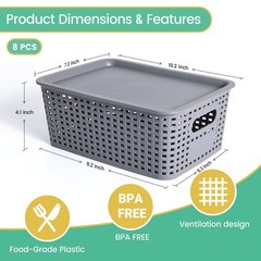 Plastic Storage Baskets with Lid-Plastic Storage Containers Stackable Storage…