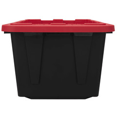 4Pack-Hyper Tough 27 Gallon Large Storage Bin with Snap Lid, Black & Red Plastic
