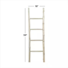 59 In. White Handmade Teak Wood 4 Rack Ladder Free Shipping New