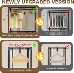 Heavy Duty Clothes Rack Rolling Garment Rack,3 Tier Adjustable Wire Shelving