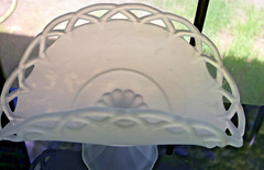 Vintage Pedestal Glaze Glass Magazine Basket 13 1/2 x 9 x 8″ Magazine Rack