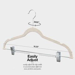 10 Pack Ivory Velvet Hangers with Clips – No Slip Space-Saving Closet Solution