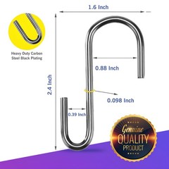 20 PCS 2.4 Inch Silver S Hooks Alloy Steel Hangers 0.88 Inch Opening Wire Rack