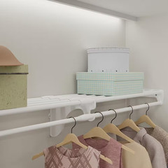 Expandable Closet Shelf & Rod 66 In. W – 120 In. W, White, Mounts to Back Wall W