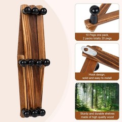 Expandable Wood Accordion Wall Rack with 10 Hooks in Antique Walnut Finish