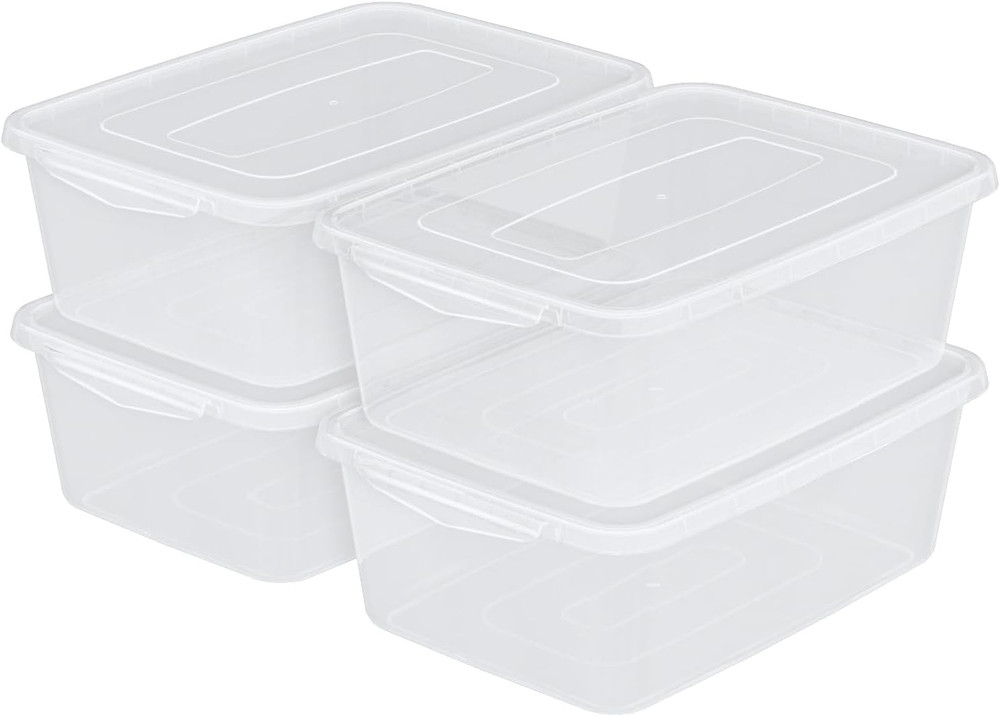 14 Quart Clear Plastic Storage Bins with Lids – 4 Pack, Food-Safe & Stackable