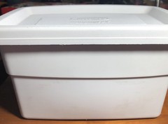 Vtg Rubbermaid Roughneck Tote W Lid 1 Gal Plastic Storage Tan 10.5x6x7” #2211