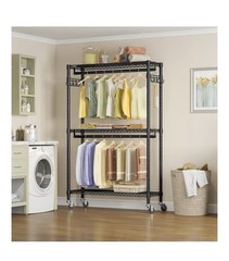 VIPEK Black Metal Clothes Rail Rack, Adjustable Shelves, Wheels, 45×17.7×80.3″