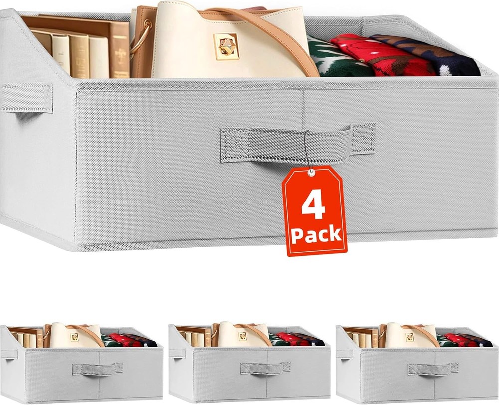 Criusia 4 Pack Large Fabric Storage Bins Collapsible w/Handles Organizer
