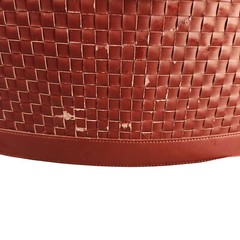 Woven Faux Leather and Wood Basket With Handle – Rectangular Design Deep Red Col
