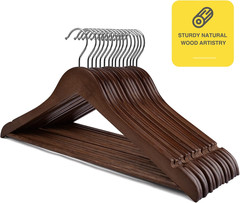 30 Pack Heavy Duty Wooden Hangers with Notches – Walnut Closet Organizers