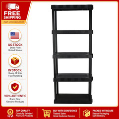 Hyper Tough 5-Tier Black Plastic Shelf Unit, 68.8 H x 30 W x 13.88 D, 350 lb Cap