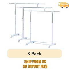 (3 pack) Mainstays Adjustable Metal Rolling Garment Clothes Rack, Chrome & White