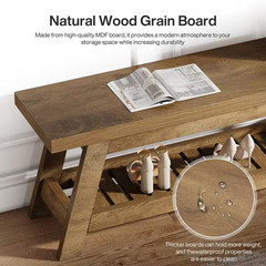 17In. H X 55 In. W Walnut Wood Shoe Storage Bench, 2-Tier Foyer Seating Bench wi