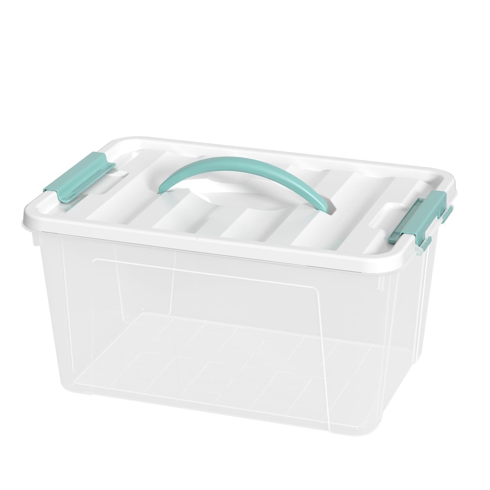 14 Quart Clear Storage Bins with Lid and Green Handle, Storage Latch Box/Bin …
