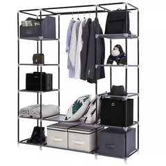 Portable Closet Wardrobe Clothes Rack Storage Organizer W/Shelves Fabric, Grey