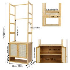 Large Bamboo Garment Rack Coat Storage Shelves Clothes Rail+ Pant Rack + Cabinet