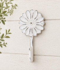 Rustic White Metal Flower Wall Hook Floral Coat Robe Hook Lightweight 5.3 In