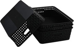 Stylish Black 4-Pack Plastic Storage Baskets for Paper & Organization