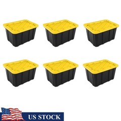 Heavy Duty 27 Gallon Industrial Storage Totes Snap-on Lid 6 Count Stackable Bin