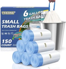 150 Count 6 Gallon Trash Bags Drawstring – 1.1 Mil Heavy Duty Medium Garbage