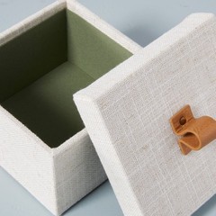 Large Fabric Storage Box with Faux Leather Accent Cream