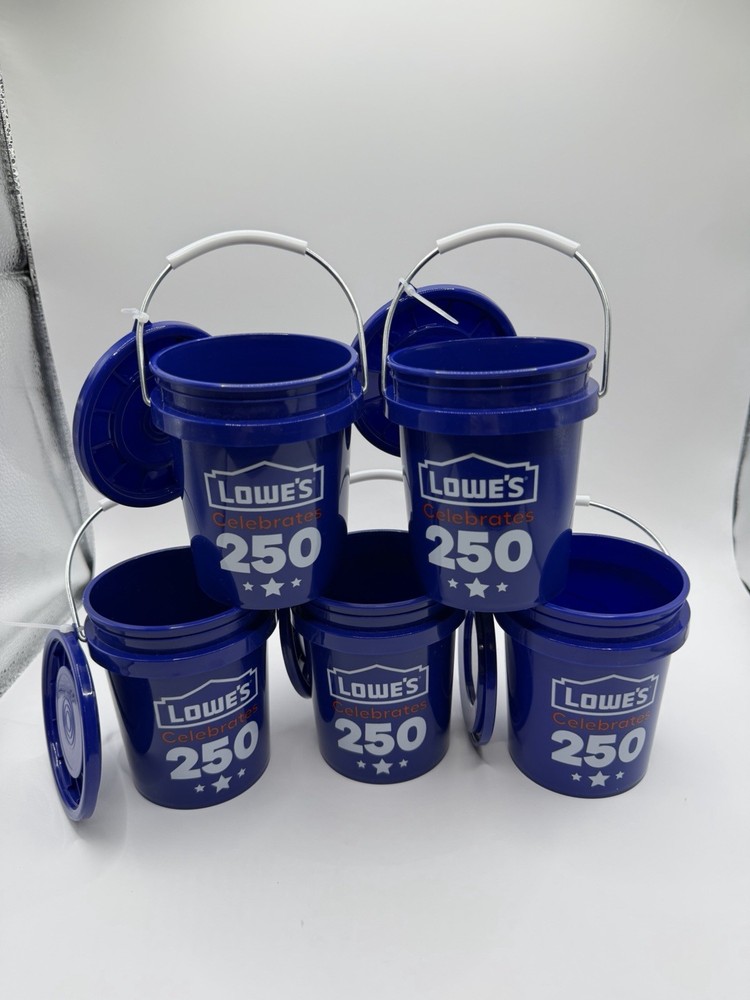 5 Pack Lowes Celebrates 250 USA Mini Blue Bucket w/ Lid Stackable American 🇺🇸