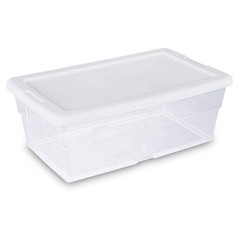 Sterilite 6 Qt Storage Box, Stackable Bin with Lid, 6 Quart, Clear. White Lid